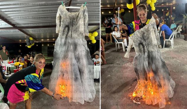 Oaxaca: Mujer festeja su divorcio quemando su vestido de novia