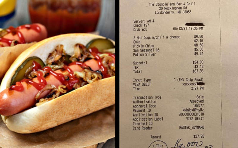 Cliente se come dos hot dogs y deja propina de ¡más de 16,000 Dlls.!
