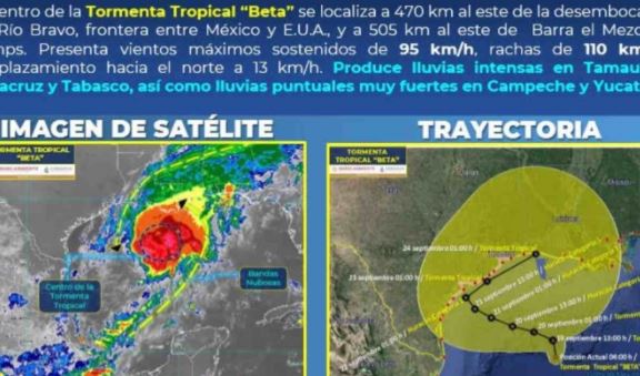 Tormenta tropical 'Beta' ocasionará lluvias en casi todo el país