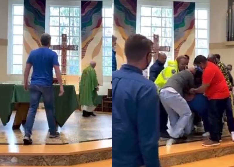 Hombre sin cubrebocas es expulsado, amenaza a sacerdote y desata batalla campal