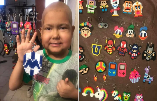Niño de 5 años vende llaveritos para pagar sus quimioterapias