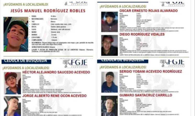 Localizan muertos a 6 de los 7 jóvenes desaparecidos en Zacatecas