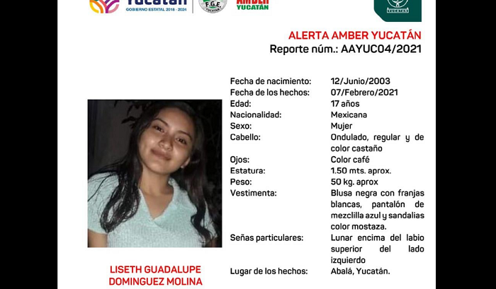 Alerta Amber: Piden ayuda para localizar a adolescente de Abalá