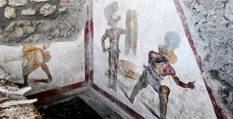 Hallan un sorprendente fresco de dos gladiadores en Pompeya