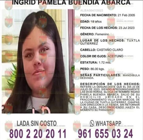 Chiapas: Buscan a Ingrid Pamela; salió a la tienda y no volvió a casa