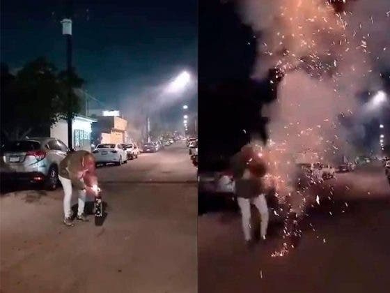 (VÍDEO) ‘Bazuca’ estalla en el rostro de un hombre durante festejo de Año Nuevo