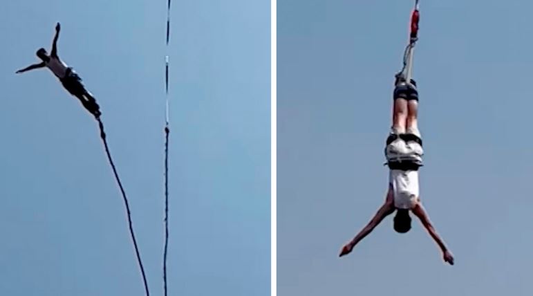 Turista brinca del bungee y se rompe la cuerda... ¡pero sobrevive!