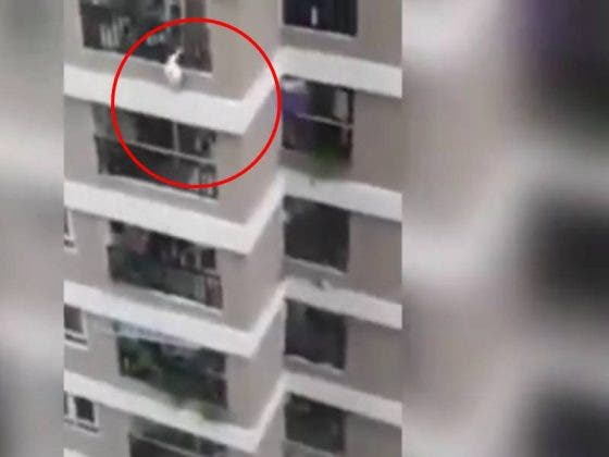 (VÍDEO) Una bebé cae de un edificio de 12 pisos, pero un repartidor logra atraparla