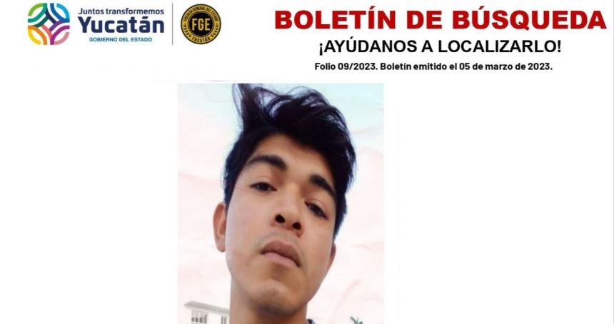 Piden ayuda para localizar a joven extraviado en Kinchil, Yucatán