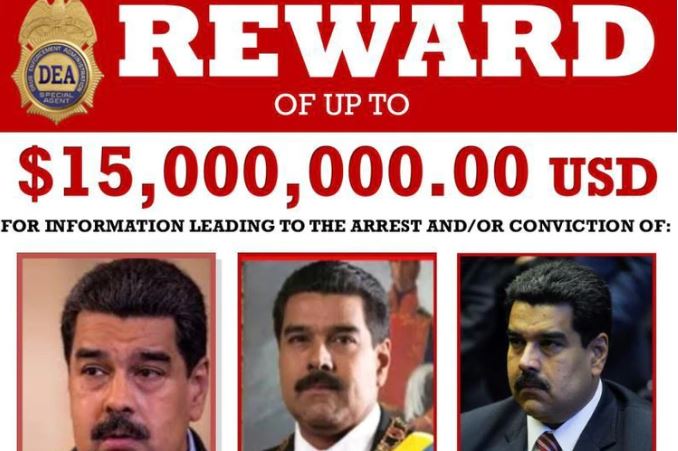 EE.UU. ofrece recompensa de 15 millones de dólares por Maduro