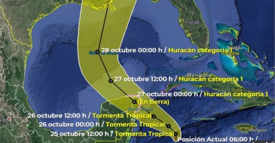 Proyección de horarios y lugares que impactará a Yucatán la tormenta Z