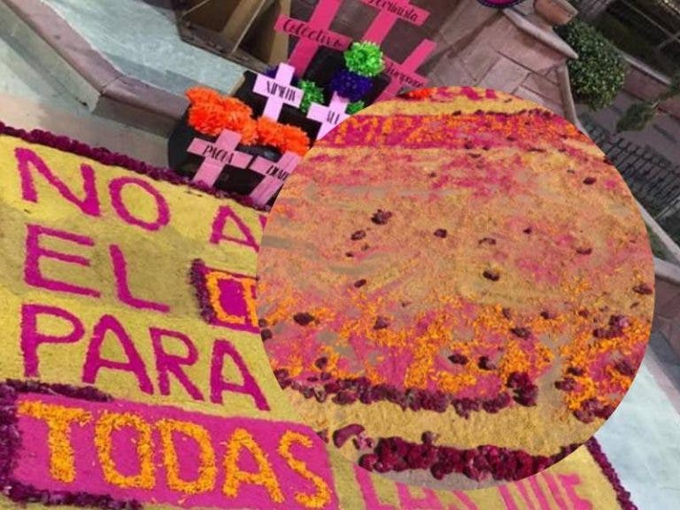 Realizan ofrenda para mujeres víctimas de feminicidio y se las destruyen