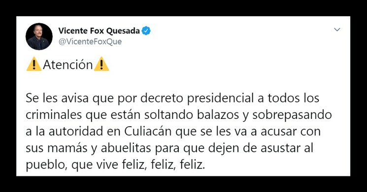 Critican en redes comentario de Fox sobre violencia en Sinaloa