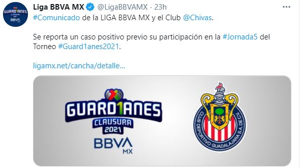 Chivas anuncia un caso positivo de covid previo al juego con León