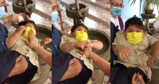 (VÍDEO) Niño se queja del sacerdote cuando lo bautizaban: “¡Me mojó mi camiseta!”