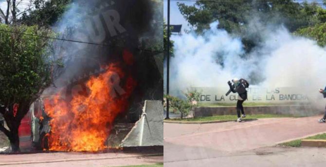 Estudiantes tiran petardos a Campo Militar en Iguala; les echan gas lacrimógeno