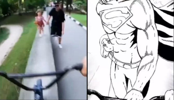 Padre enfrenta a ciclista que casi atropella a su hija y lo comparan con Superman