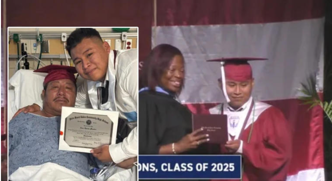 Joven celebra su graduación junto a su padre enfermo en el hospital y la foto se vuelve viral