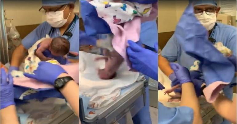 (VÍDEO) Doctor tira a bebé recién nacida y le causa hemorragia cerebral