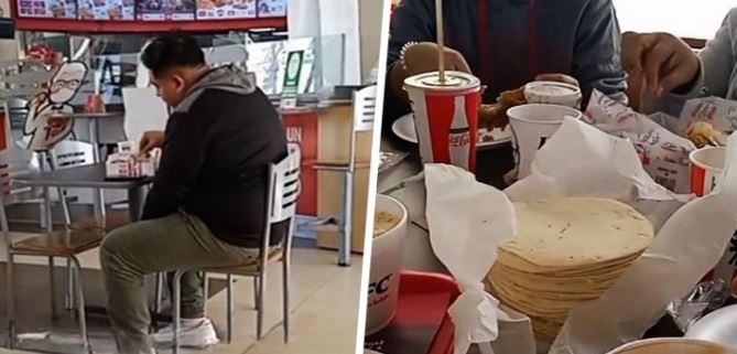 Joven se cambia de mesa en KFC porque su familia llevó tortillas