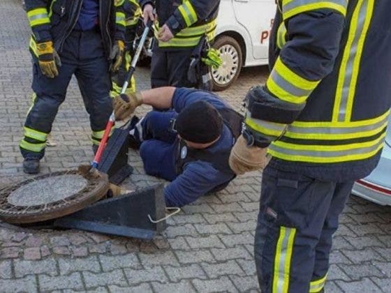 VIDEO: Rata gorda quedó atorada en una alcantarilla; bomberos la salvan