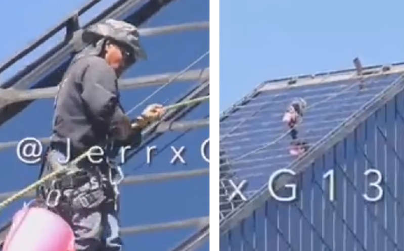 (VÍDEO) Captan a limpiador de vidrios trabajando en edificio de Paseo de la Reforma