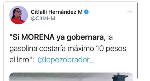“Otro logro de la 4T” dice Citlalli Hernández por costo de la gasolina