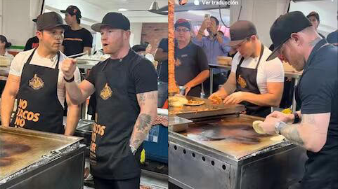 Canelo Álvarez se da espacio para atender una taquería junto a su hermano Ricardo