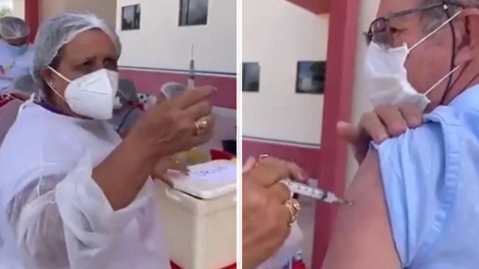 (VIDEO) Captan a enfermera en Brasil reusando jeringas en vacunación Covid