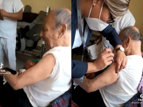 Abuelito enfurece contra enfermera que le aplicó vacuna anticovid