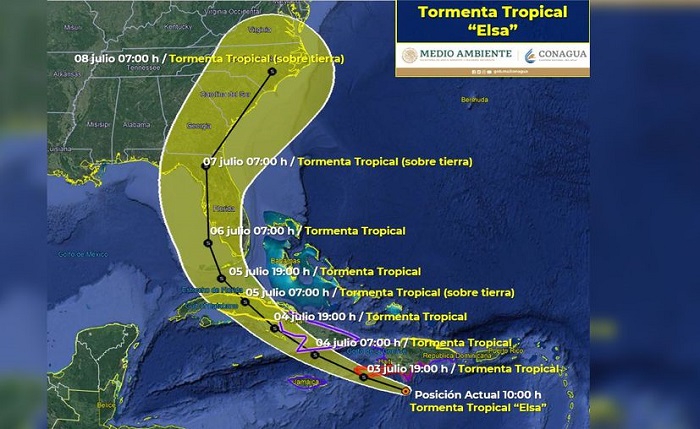 'Elsa' se degrada a Tormenta tropical y se aleja de la Península de Yucatán