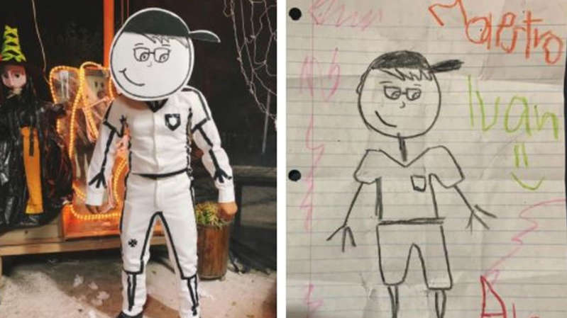 Maestro se disfraza del dibujo que le hizo su alumna de 4 años antes de morir