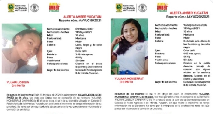 Mérida: Activan Alerta Amber por hermanas extraviadas, ambas menores de edad