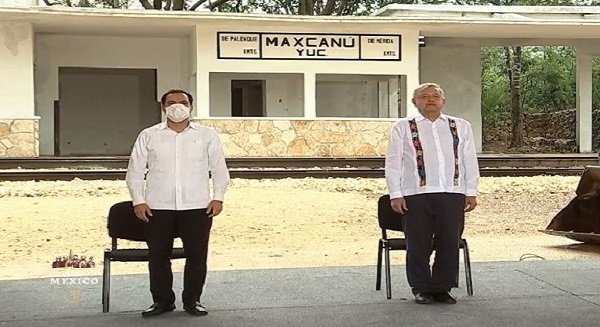 López Obrador da banderazo de inicio del tramo 3 del Tren Maya en Maxcanú