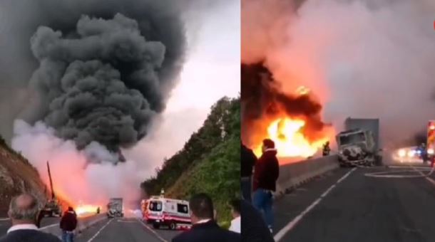 Michoacán: Camión cargado de combustible se incendia sobre Autopista