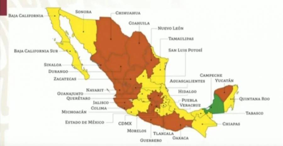 Campeche, el único estado que sigue en verde; 17 siguen en naranja y 14 en amarillo