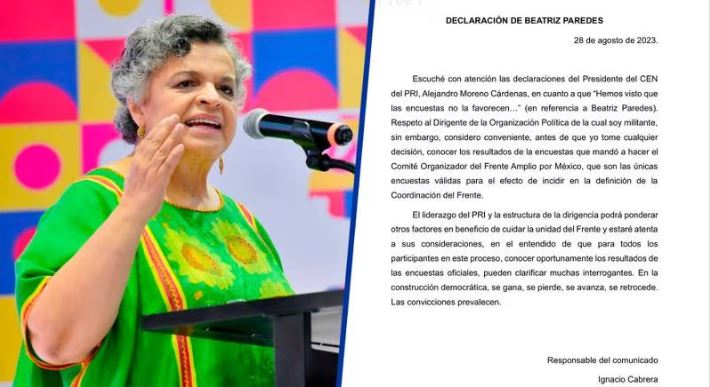 Beatriz Paredes pide a ‘Alito’ Moreno esperar resultados de las encuestas