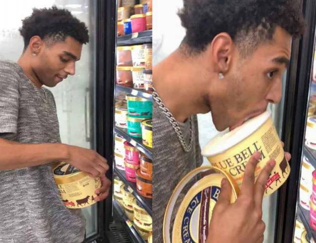 (VIDEO) Joven lame helado en supermercado y es arrestado