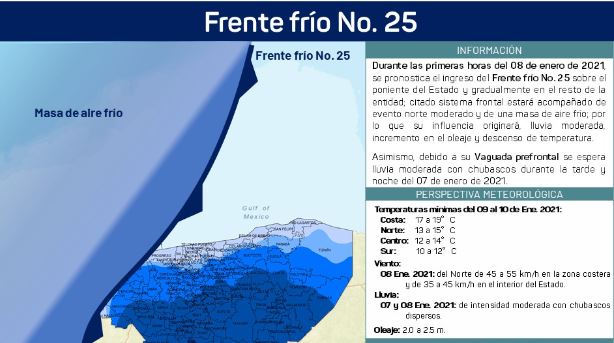 Yucatán: Este viernes ingresará el Frente Frío No. 25 con temperaturas de 10 a 15 grados