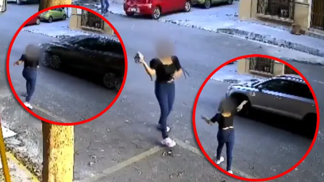 Mujer, presuntamente drogada, lanza piedras a vehículos en pleno centro de Monterrey