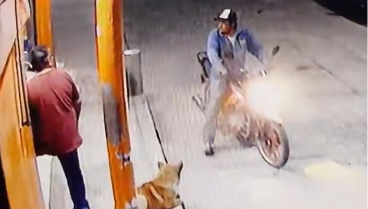 (VÌDEO) A tabicazos motociclista agredió brutalmente a un perrito que le ladró