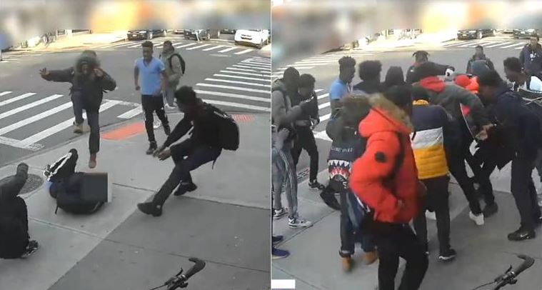 (VÍDEO) Una veintena de sujetos apalea a jovencita en calles de NY