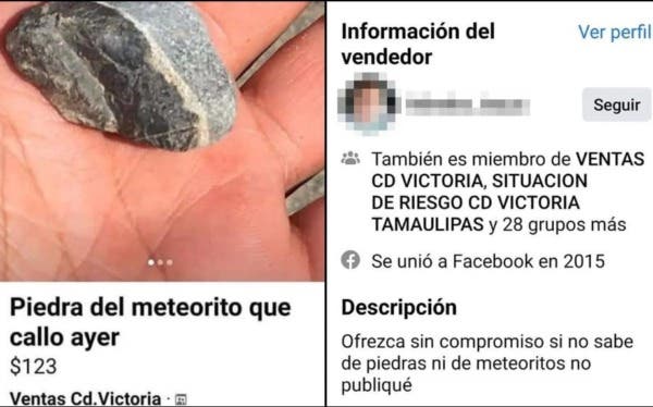 Negocio mexicano: Venden rocas de supuesto "meteorito" que impactó en Tamaulipas