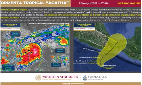 Huracán Agatha tocará tierra en Oaxaca como categoría 1