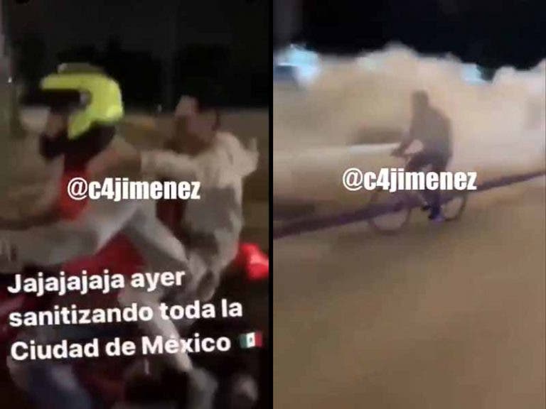 Sujetos "chistosos"  usan un extintor para ‘sanitizar" a las personas en CDMX