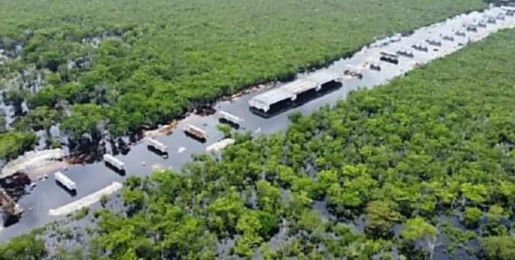 Vías del Tren Maya quedan bajo el agua tras paso de "Alberto"