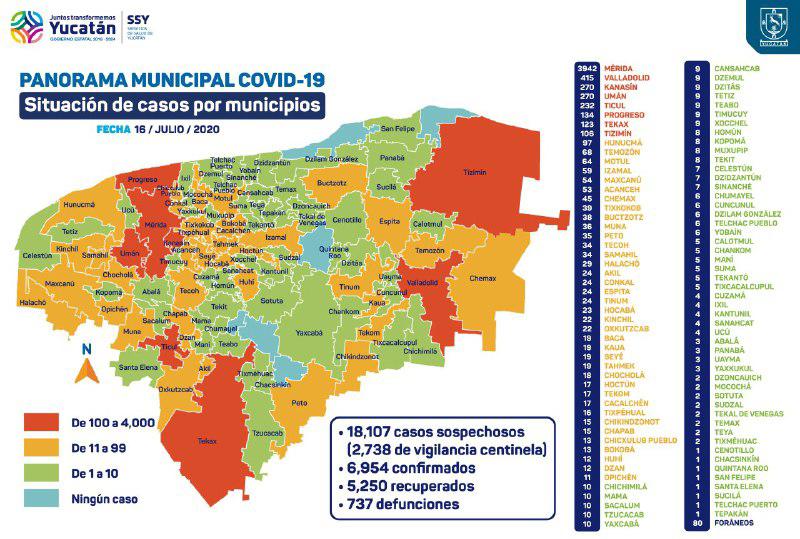 Listas de municipios con más contagios y muertes en Mérida y todo el estado