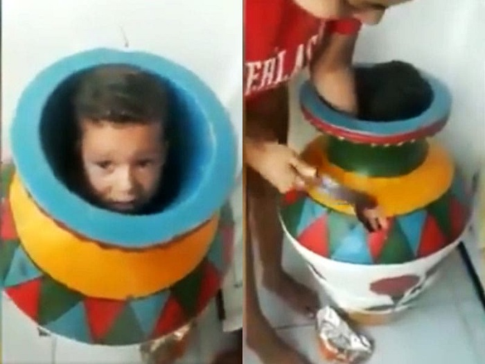 VIDEO: Tuvieron que romper costoso jarrón para sacar a niño que se atoró