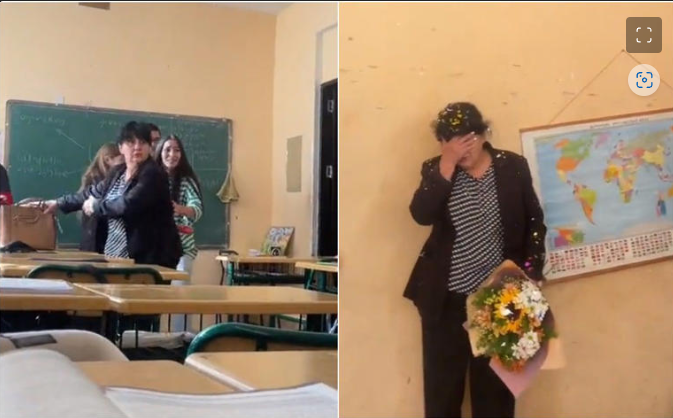 Alumnos fingen pelea en clase para felicitar a su maestra y se vuelve viral