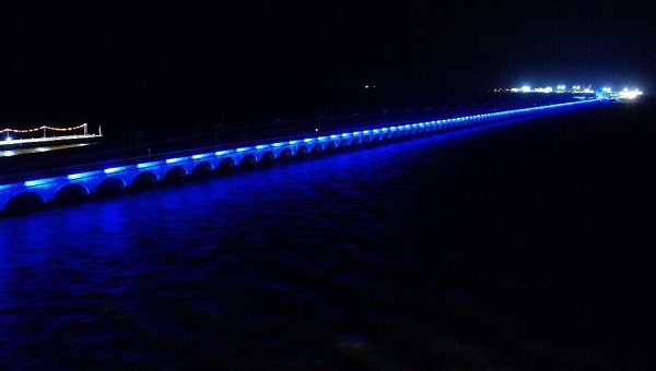 Reconocen al personal médico de Yucatán iluminando el viaducto de Progreso